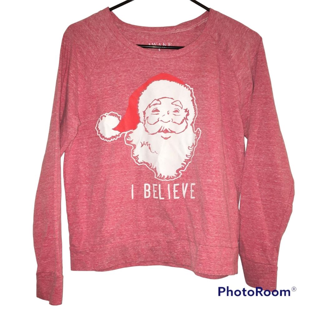 AWAKE PINK & RED SANTA I BELIEVE CHRISTMAS Small SWEATSHIRT TOP SHIRT